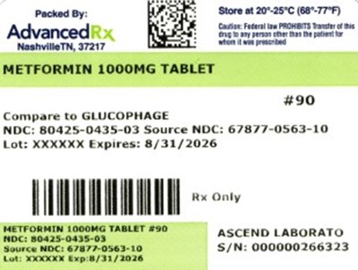 Metformin 1000mg #90 (Metformin 1000mg 80425 0435 03)